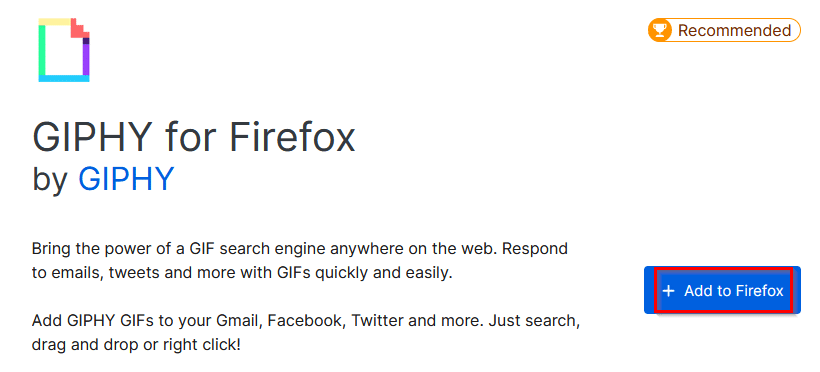 installing GIPHY add-on for Firefox