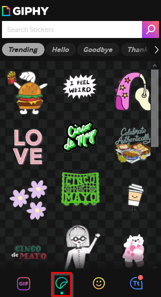 Choosing stickers from GIPHY add-on