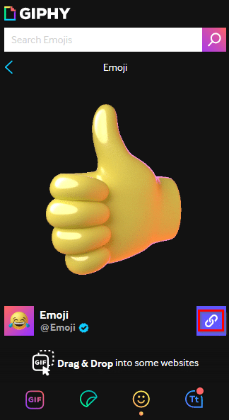 Choosing an emoji from the GIPHY add-on