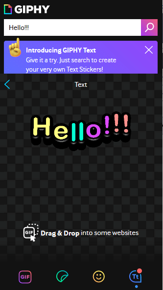 Choosing a custom text sticker from GIPHY add-on