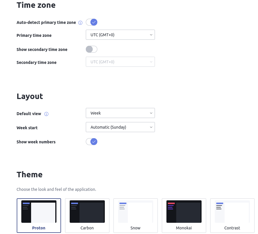 changing other settings in Proton Calendar