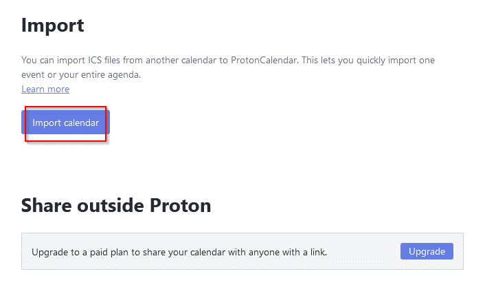 importing calendar events to Proton Calendar