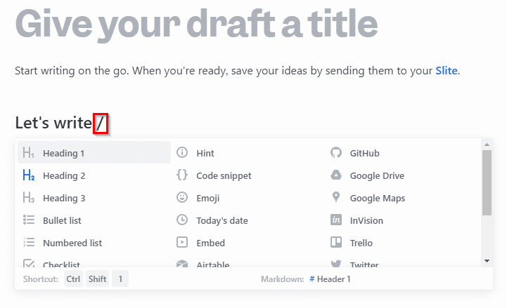 Draft by Slite shortcuts