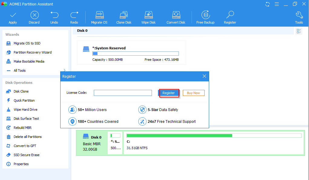 registering the giveaway version of AOMEI Partition Assistant Pro