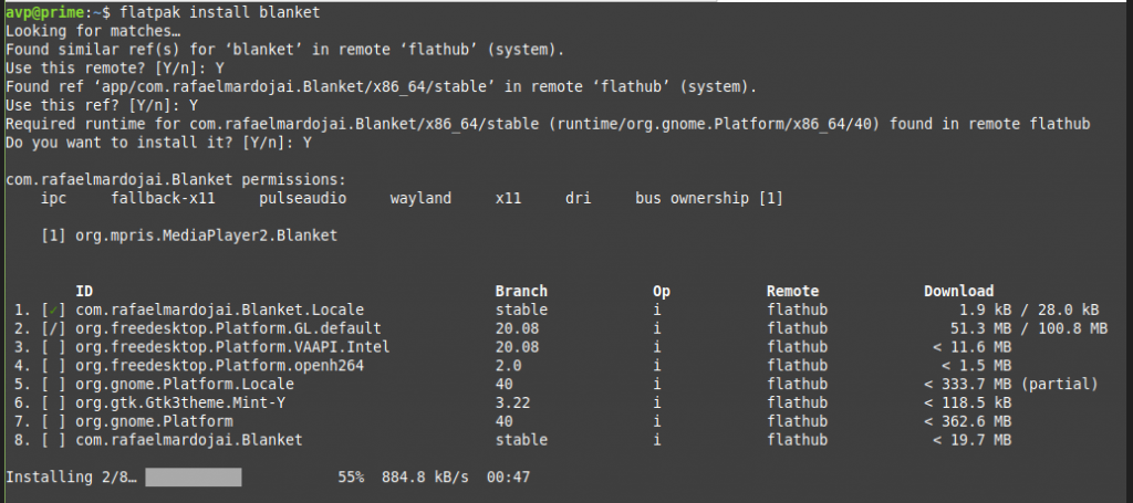 installing Blanket Flatpak in Linux Mint