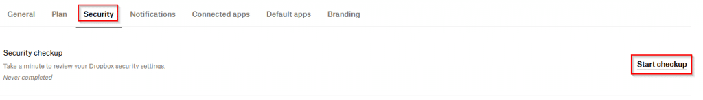 security checkup option in Dropbox