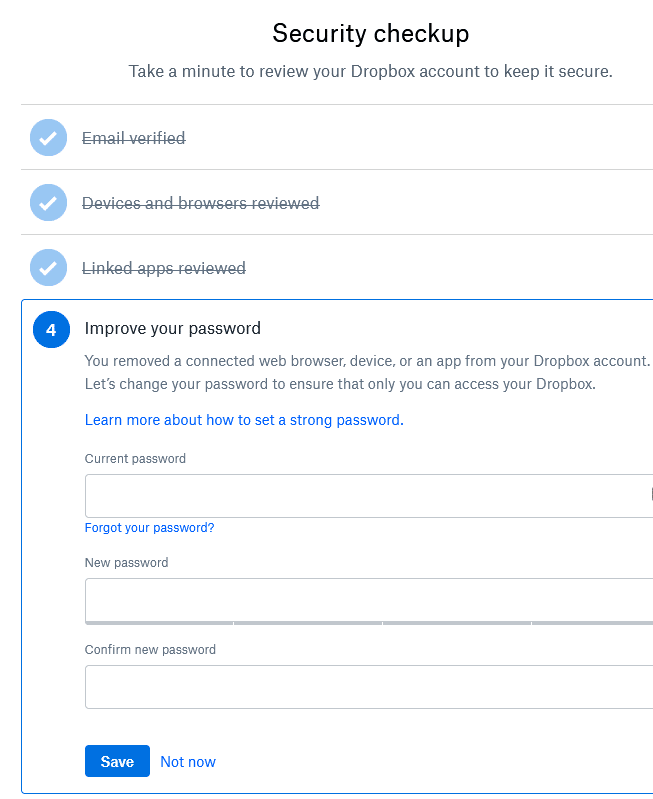 update or change Dropbox password