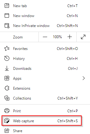 web capture shortcut keys