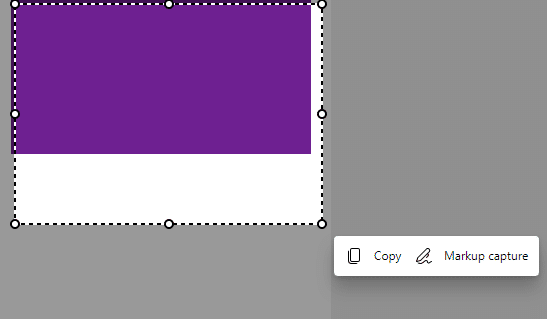 highlighting specific area for screenshot using web capture in edge