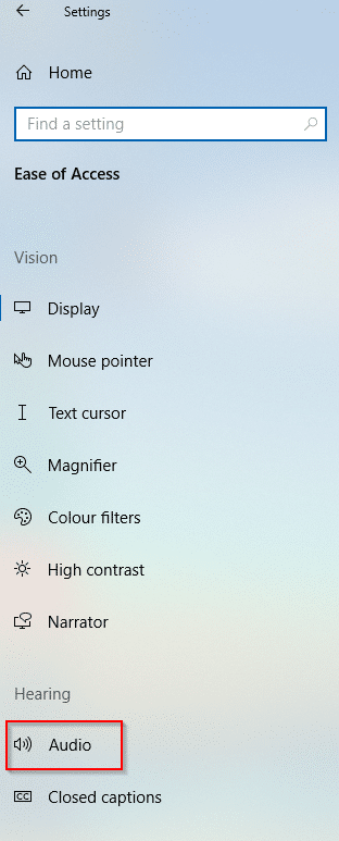 audio settings in ease of access for windows 10