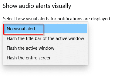 show audio alerts visually in windows 10