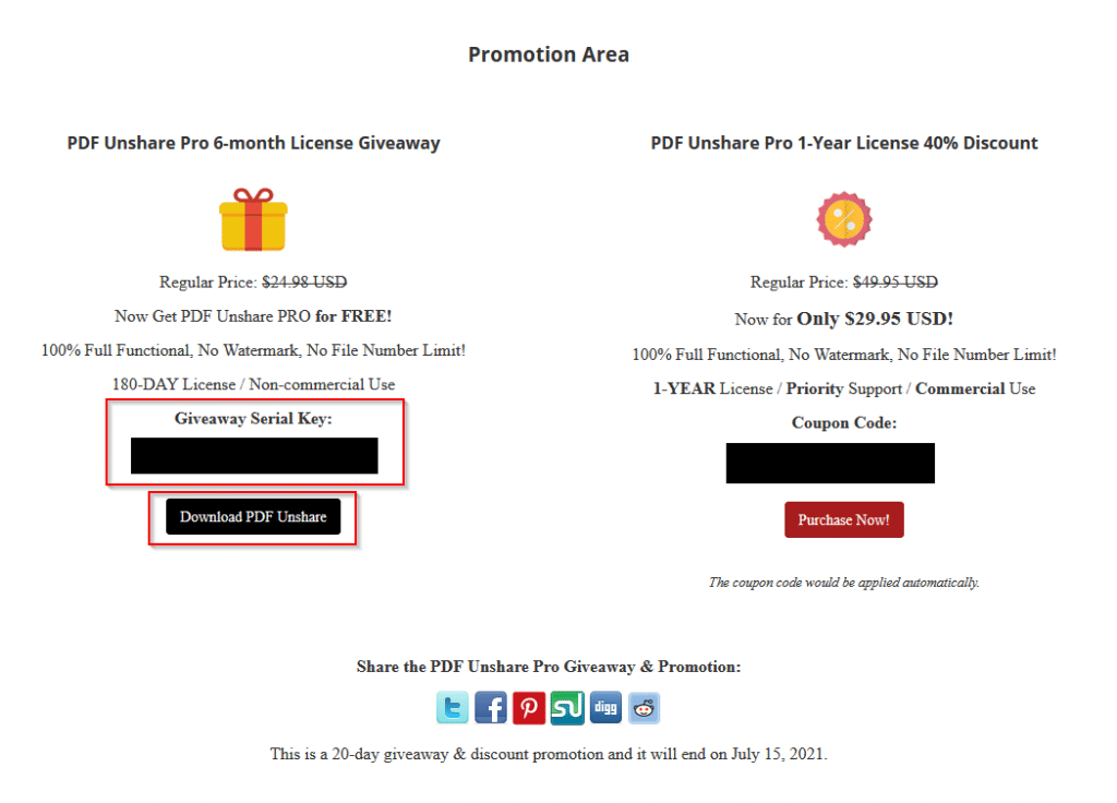 promotion area unlocked for PDF Unshare Pro giveaway