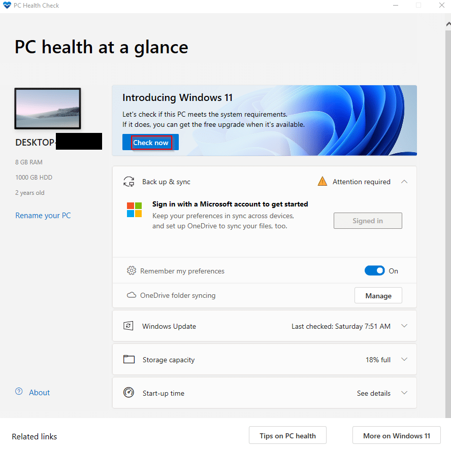 PC Health Check tool