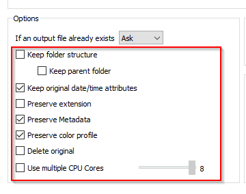 configuring other settings in XnConvert 