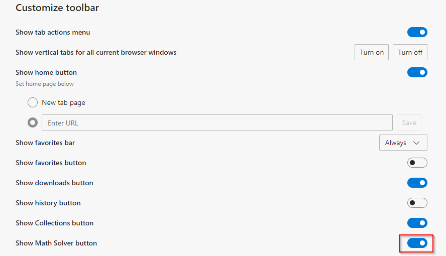 enabling math solver icon in edge
