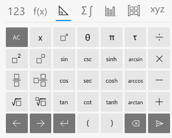 trigonometry tab for math keyboard