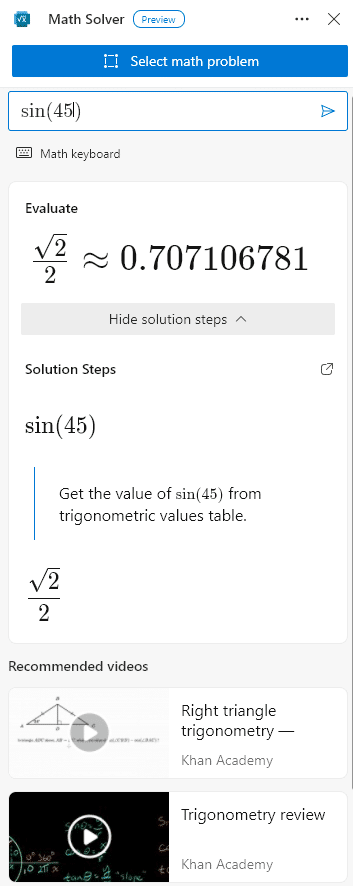 math problem solved using math keyboard