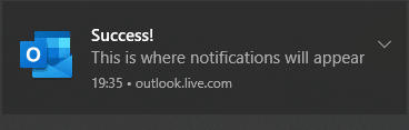 a sample outlook desktop notification