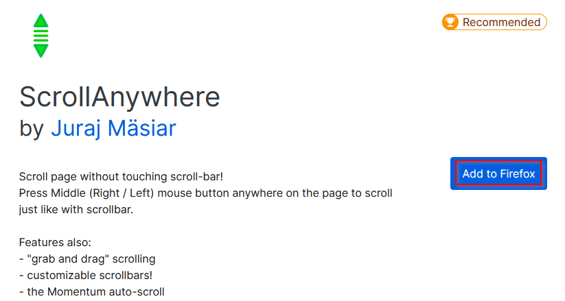 ScrollAnywhere Firefox add-on page
