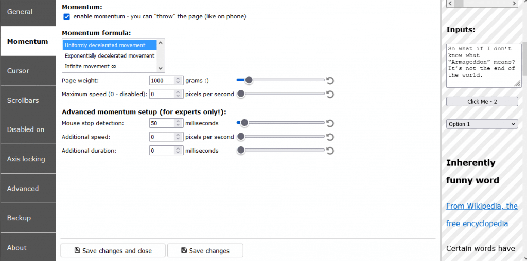 change scrolling momentum settings