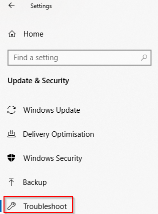 Troubleshoot section in Windows 10