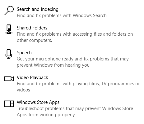 other additional troubleshooters in Windows 10