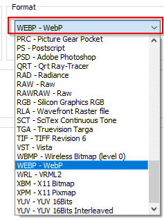 choosing output image format in XnConvert 