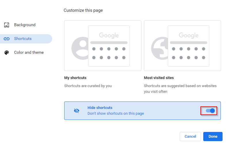 configuring shortcuts options 