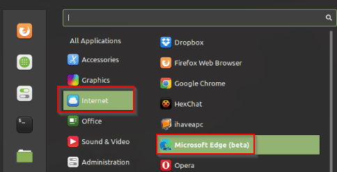 Microsoft Edge installed in Linux Mint