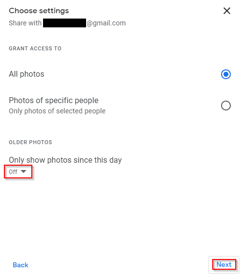 changing the options of which photos to share 