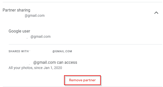 removing partner sharing in google photos