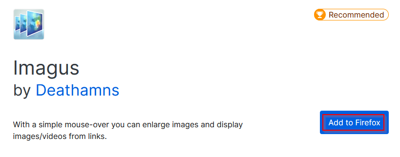 Adding Imagus from Firefox add-ons page