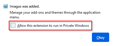 enable Imagus to run in Firefox Private Windows