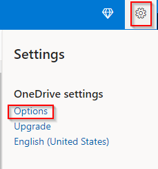 accessing OneDrive options