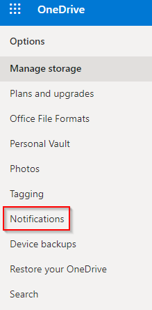 OneDrive Notifications settings