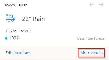 viewing the detailed weather information for the set Calendar location