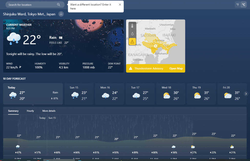 Detailed view of weather for added locations 