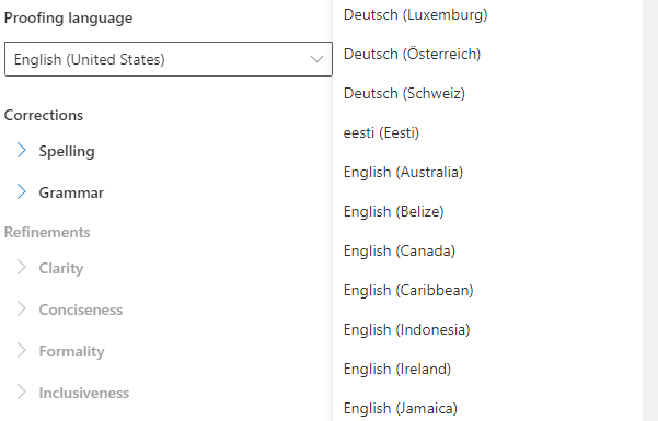 change the proofing language 