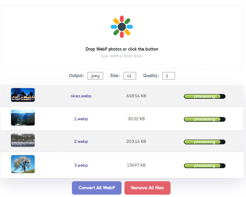 multiple WebP images being processed