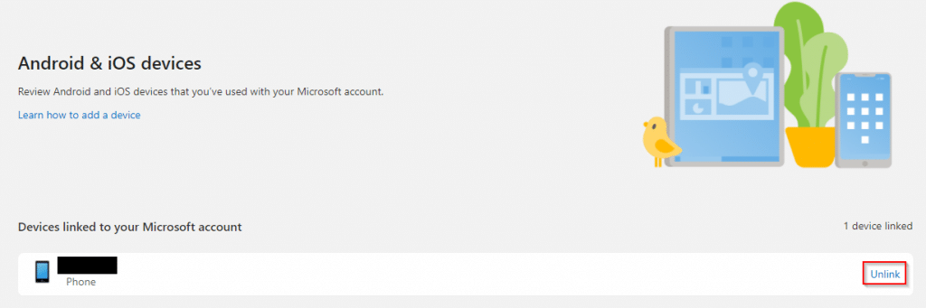 unlink phones from Microsoft account