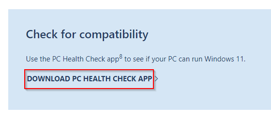 PC Health Check tool download page