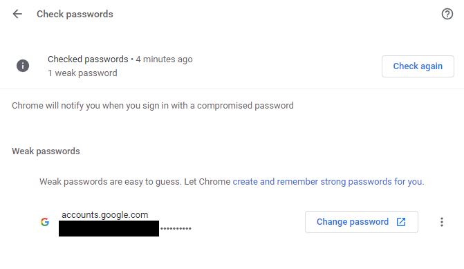 weak or compromised passwords detected in Chrome