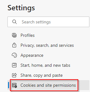 cookies and site permissions in Edge