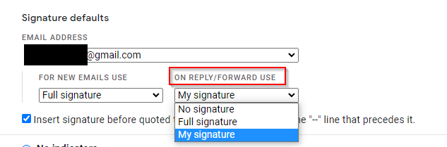 choosing a signature for replying and forwarding