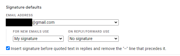 Signature defaults in Gmail