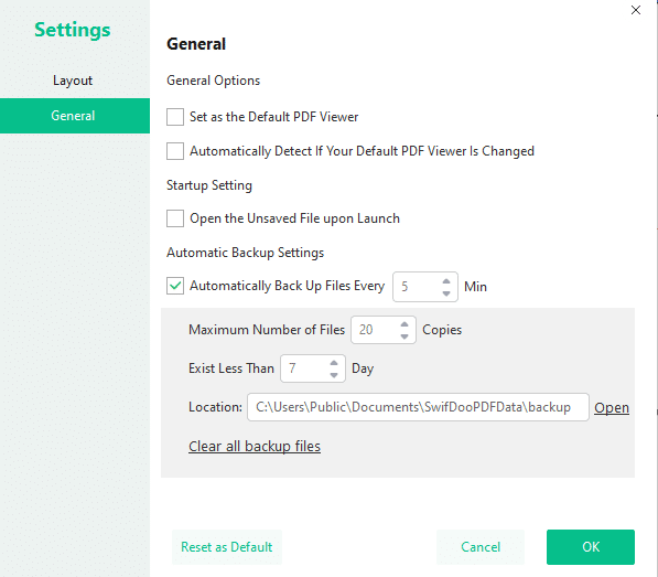 general settings