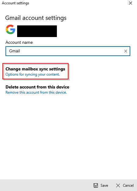 mailbox sync settings 