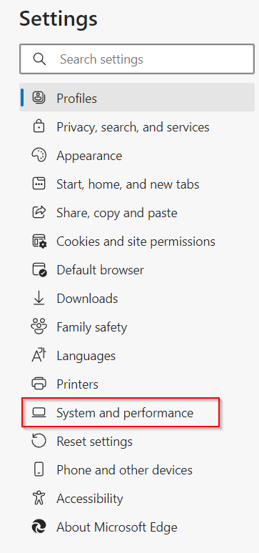 accessing edge system and performance settings