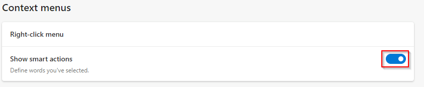 smart actions settings in edge