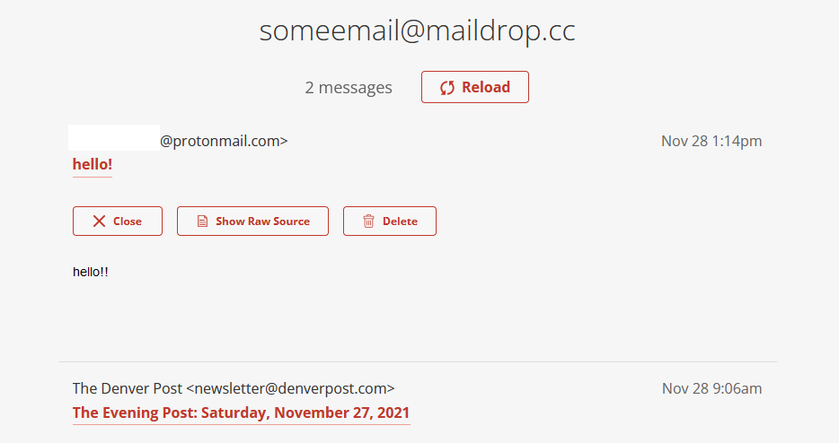 Maildrop inbox